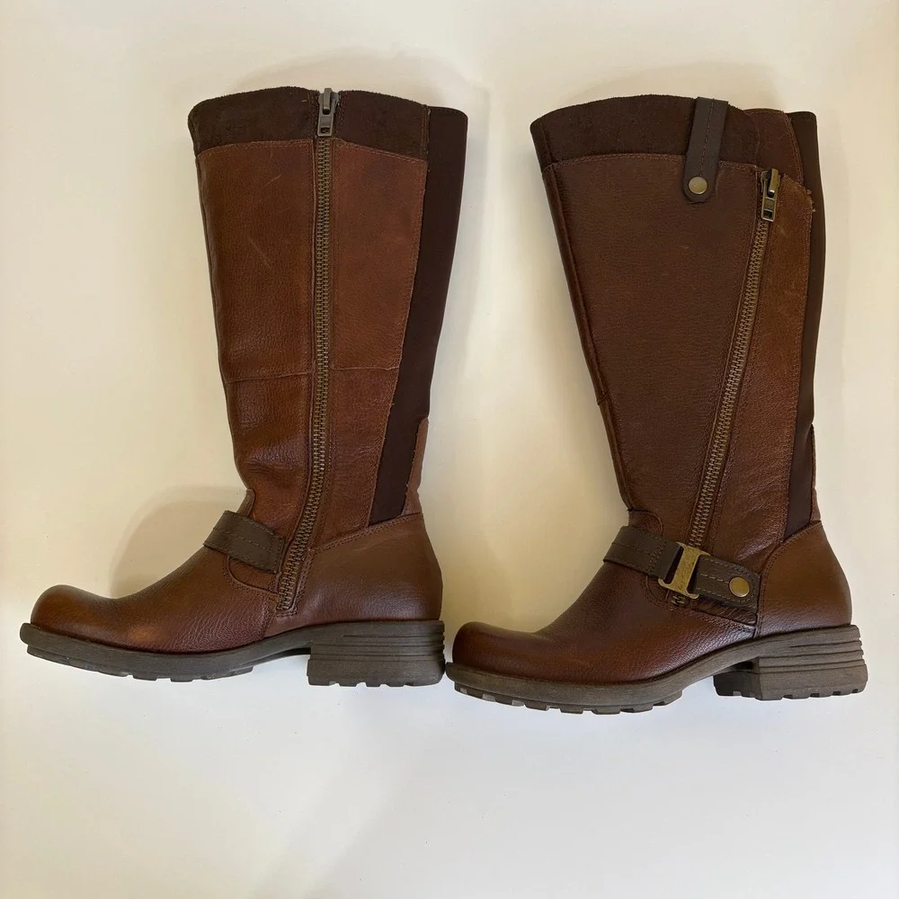 Earth Origins Women Harness Riding Equestrian Leather Boots 7.5 Brown Wide Shaft